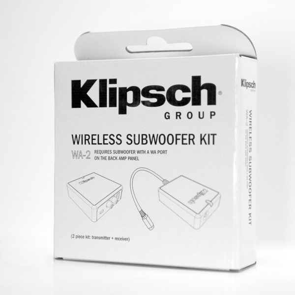 Förpackning för Klipsch WA-2 trådlöst subwoofer kit.