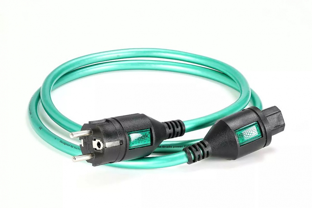 Grön jordad nätkabel med C15-kontakt, 1,5 meter lång.