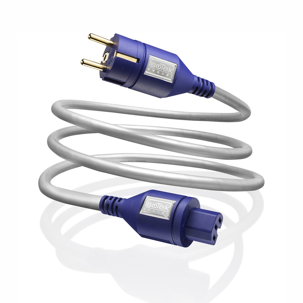 Jordad nätkabel med C15-kontakt, 2 meter, i blått och grått.