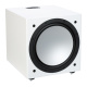 Monitor Audio Silver W-12 mattvit aktiv subwoofer Aktiv subwoofer i matt vitt med rund, spegel-liknande front.