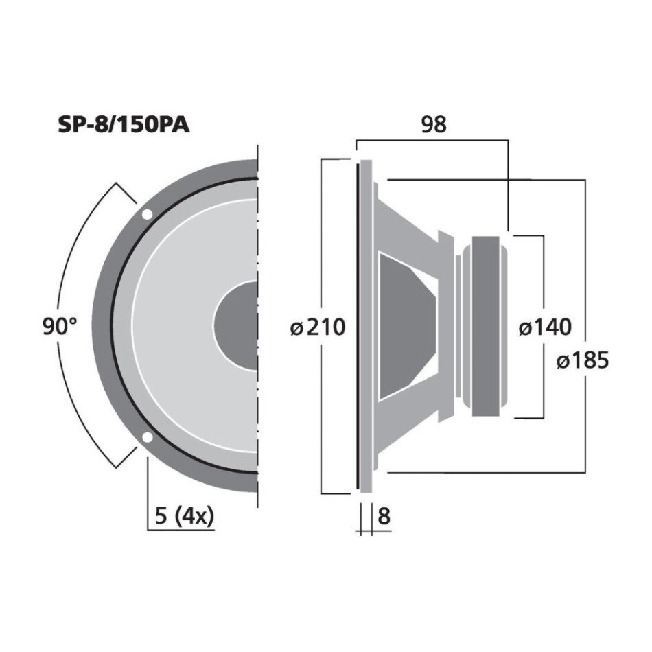 Monacor SP-8/150PA, 8-tums PA-midbas/mellanregister, 8 ohm