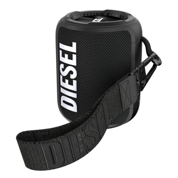 Bärbar Bluetooth-högtalare från DIESEL, svart, med 14 timmars batteritid.