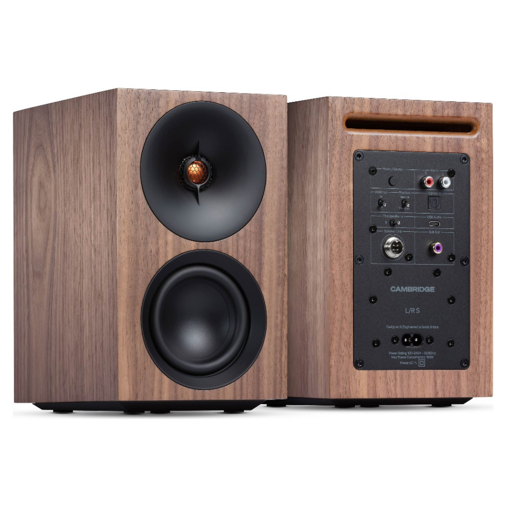 Cambridge Audio L/R S kompakta aktiva stereohögtalare, valnöt par