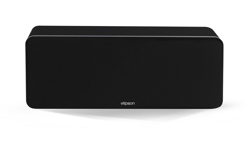 Svart centerhögtalare med stilren design och Elipson-logotyp.