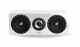 Elipson Prestige Facet 11C centerhögtalare, vit En vit centerhögtalare med två woofers och en diskant.