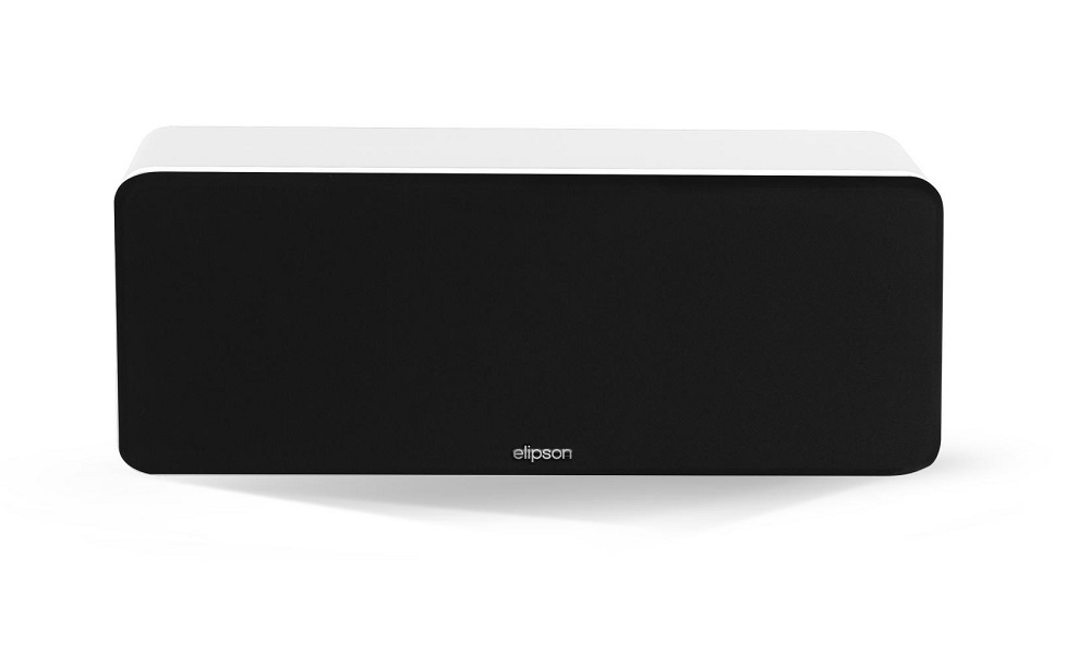 Centerhögtalare i vitt med svart front, stilren design. Elipson Prestige Facet 11C.