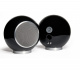 Elipson Planet L klothögtalare, svart par Svarta, runda klothögtalare med metallisk finish och kontrollknappar.