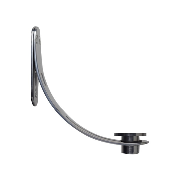 Väggfäste för högtalare med böjd design och metallfinish.