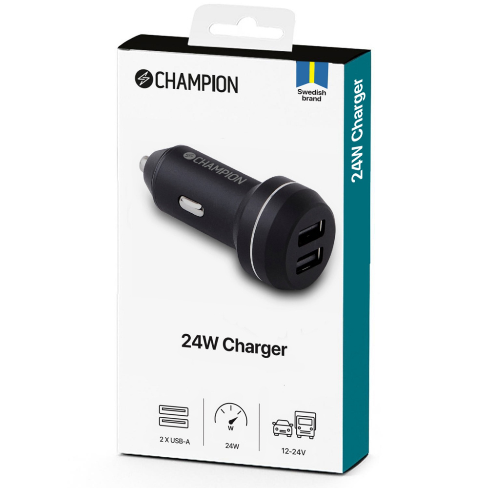 Champion USB-billaddare 2-port, 24W