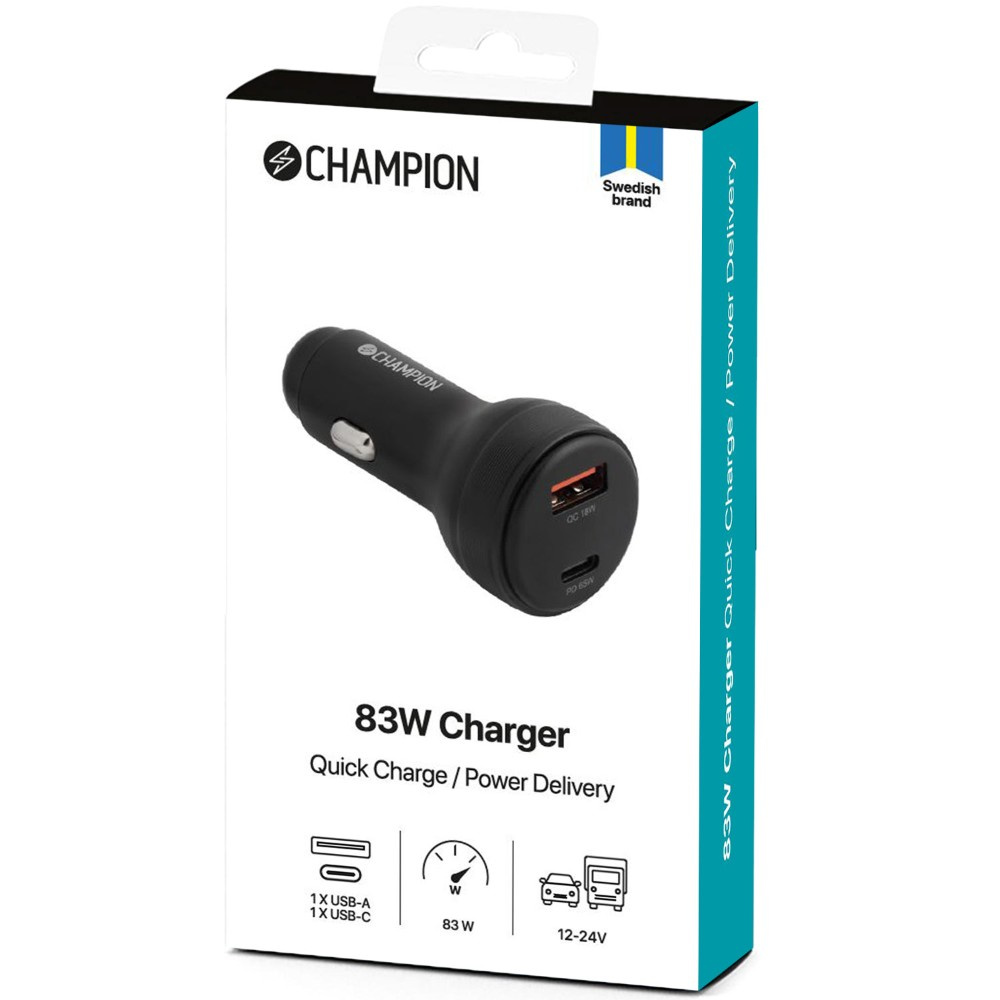 Champion Billaddare 83W 2-port QC/PD, svart