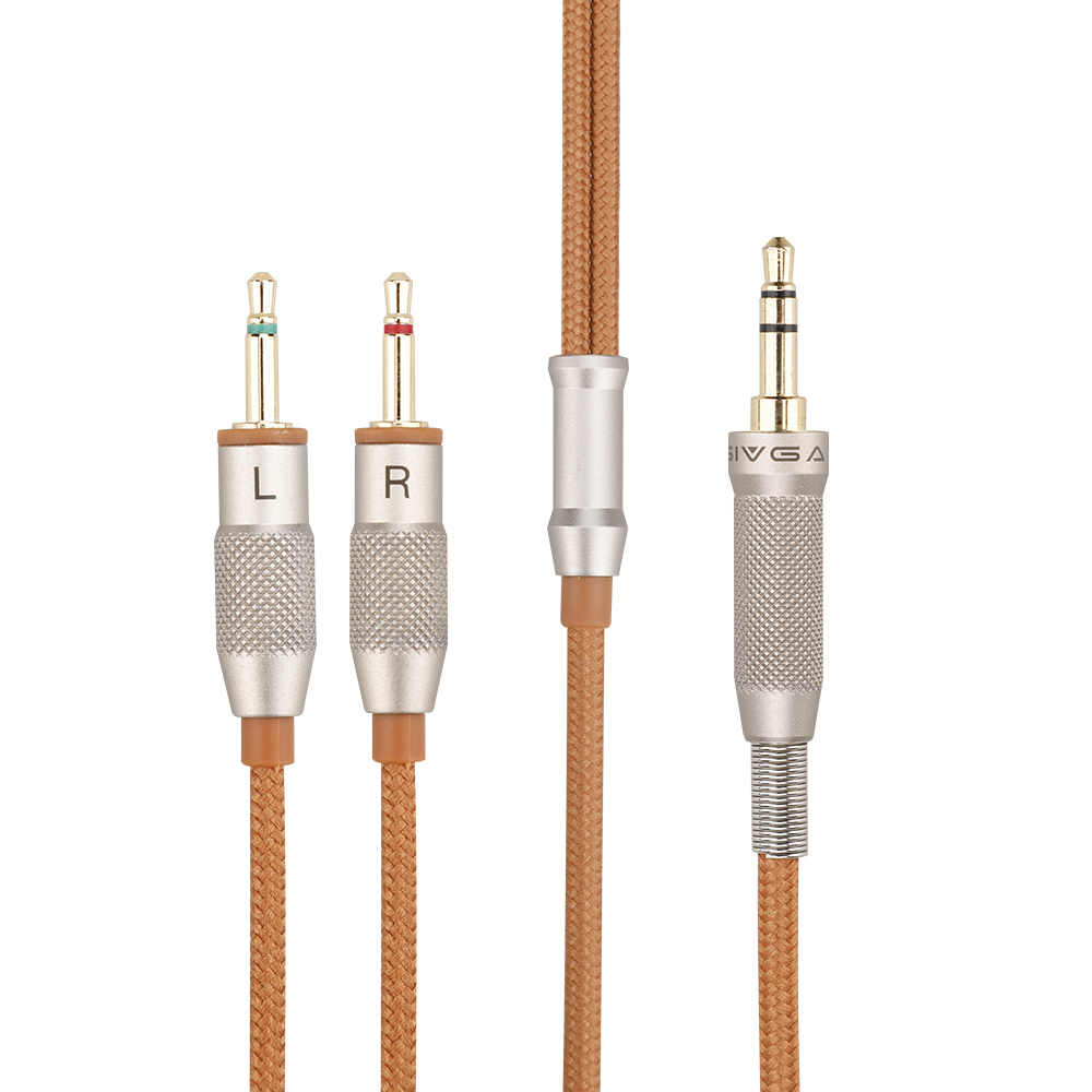 Hörlurskabel med guldpläterade kontakter och textilöverdrag.