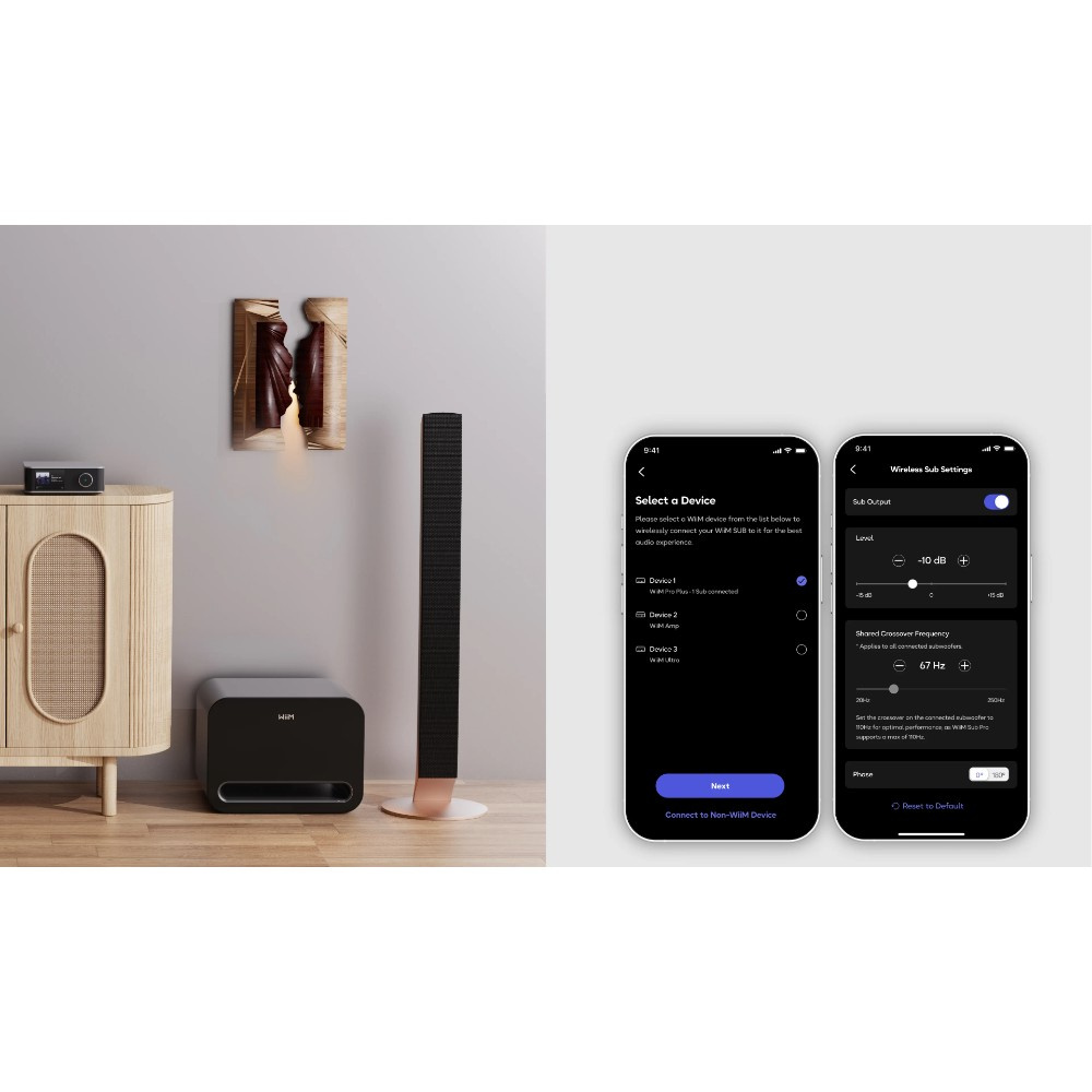 WiiM Sub Pro kompakt trådlös subwoofer, svart