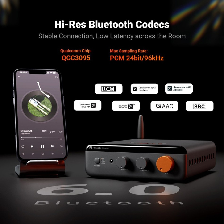 Fosi Audio BT20A MAX stereoförstärkare med Bluetooth & 48V nätdel