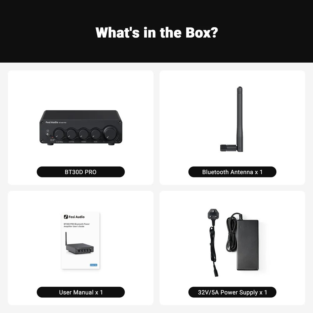 Fosi Audio BT30D, stereoförstärkare med Bluetooth & 48V nätdel