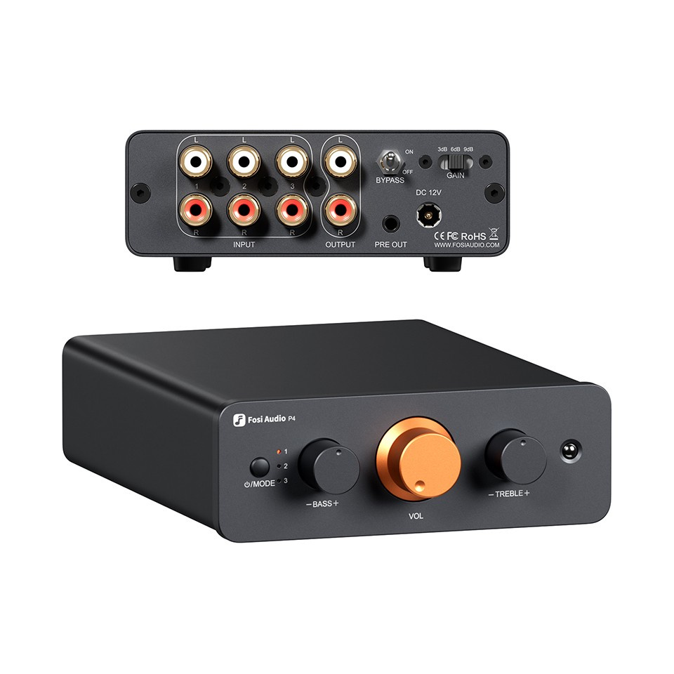 Fosi Audio P4 försteg med tonkontroller