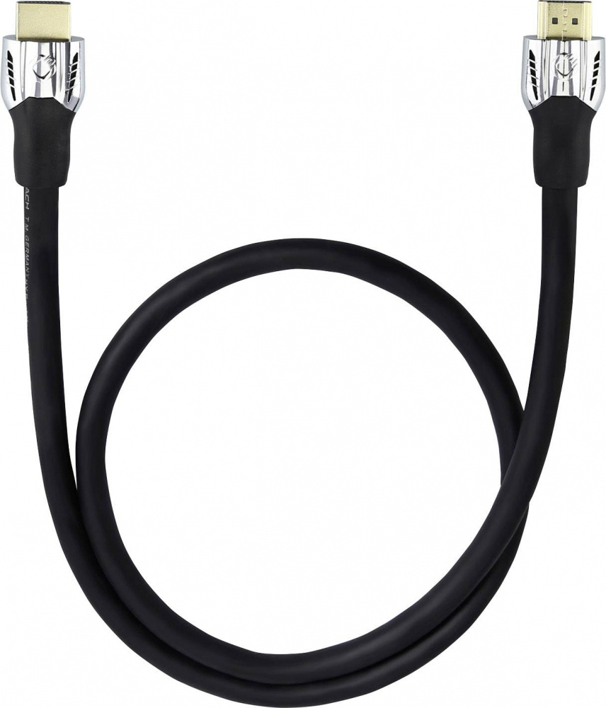 HDMI-kabel, 1.2 meter lång, svart, med metallkontakter.