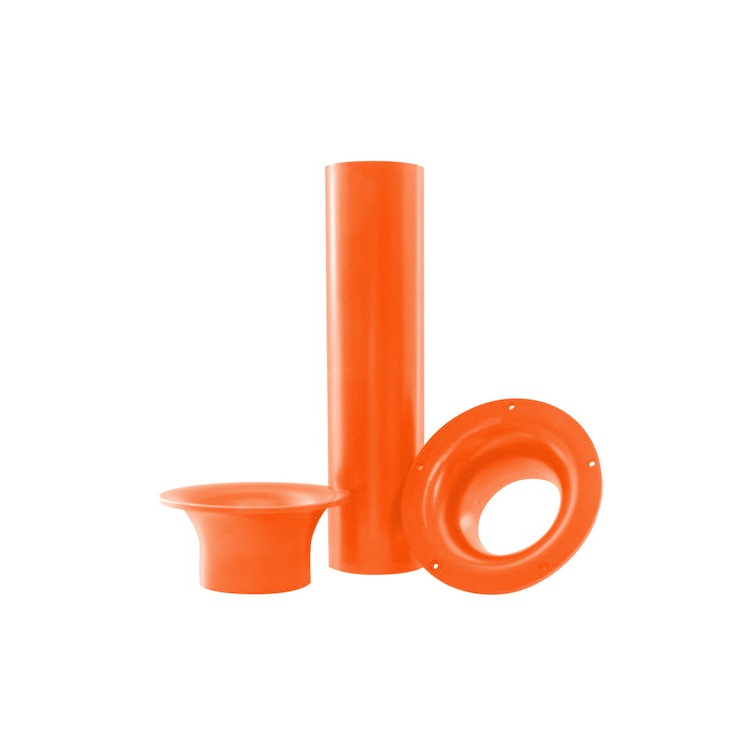 Tre orange plastdelar för Aeroport 3 tum med rör.