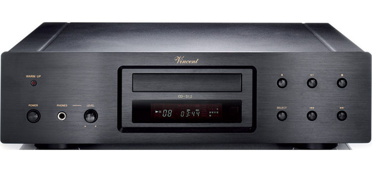 CD-spelare med kontroller och display, svart finish. Modell Vincent CD-S1.2.