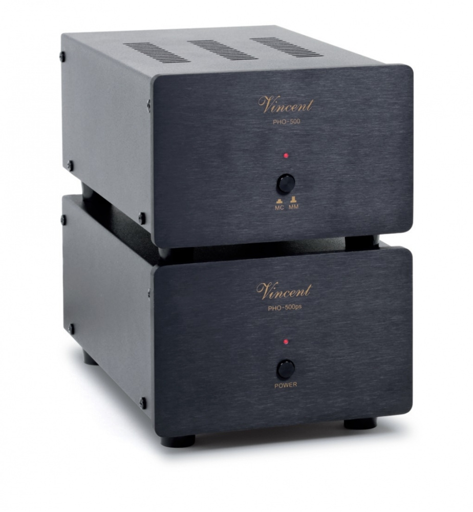 RIP-steget Vincent PHO-500 i svart, med USB och två enheter staplade.