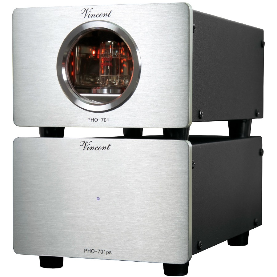 Rörbestyckat RIAA-steg i silver och svart, med USB-funktion.