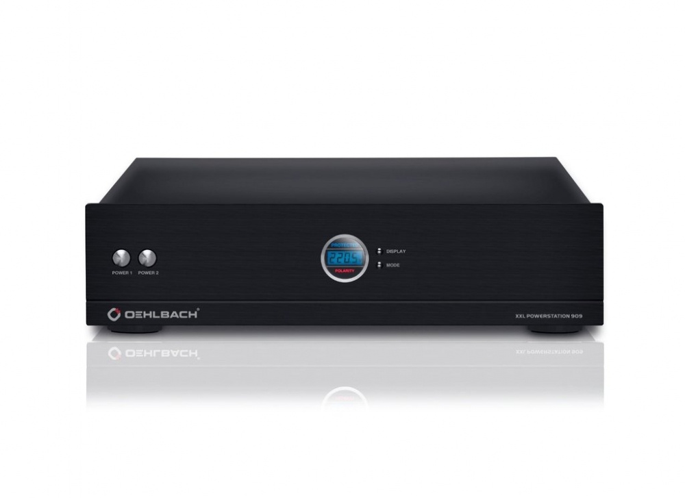 En svart enhet med display och knappar, sannolikt en strömförsörjning.