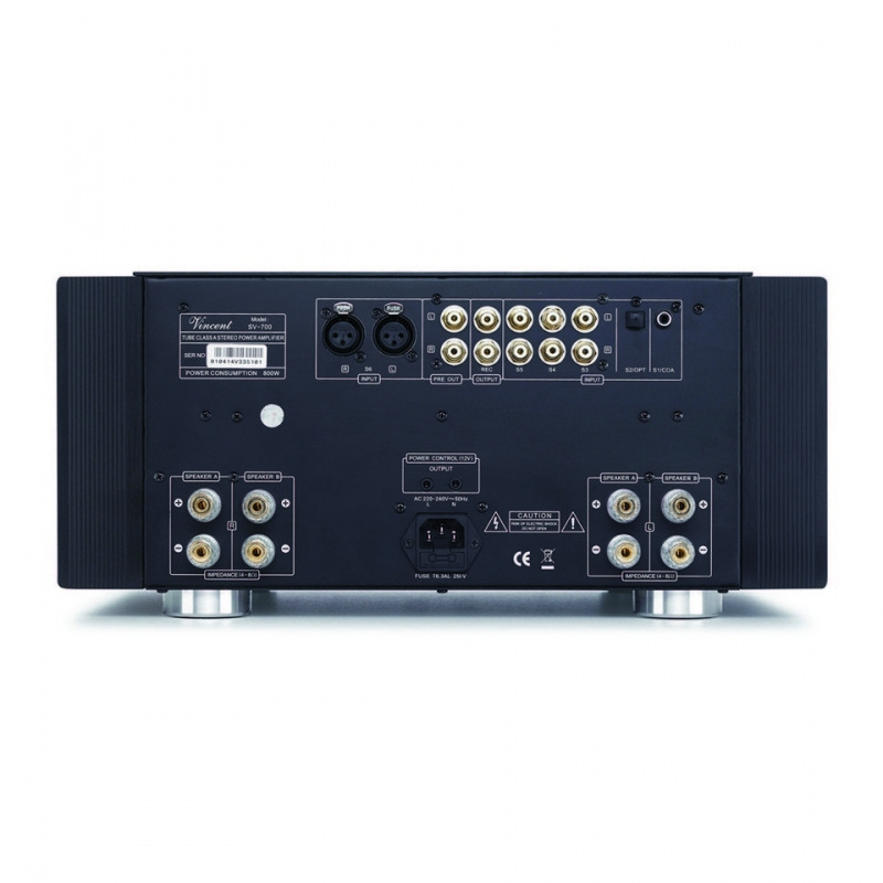 Baksidan av Vincent SV-700 med anslutningar för ljud och ström.