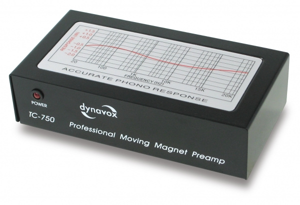 En svart förförstärkare med graf och strömbrytare.