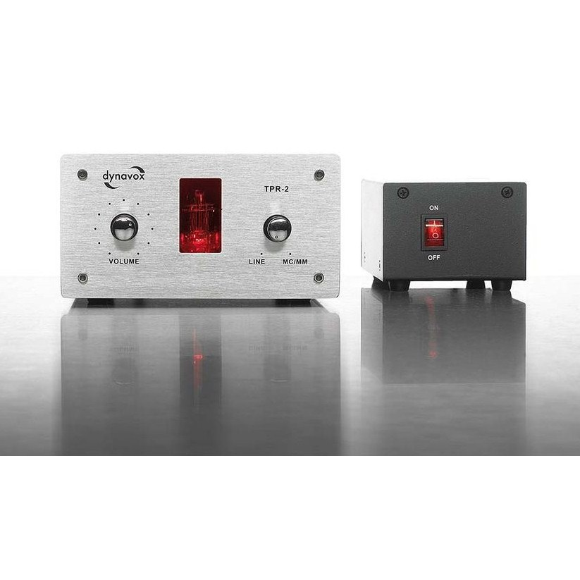 Dynavox TPR-2 rörbestyckad RIAA-förstärkare för vinylspelare, silver