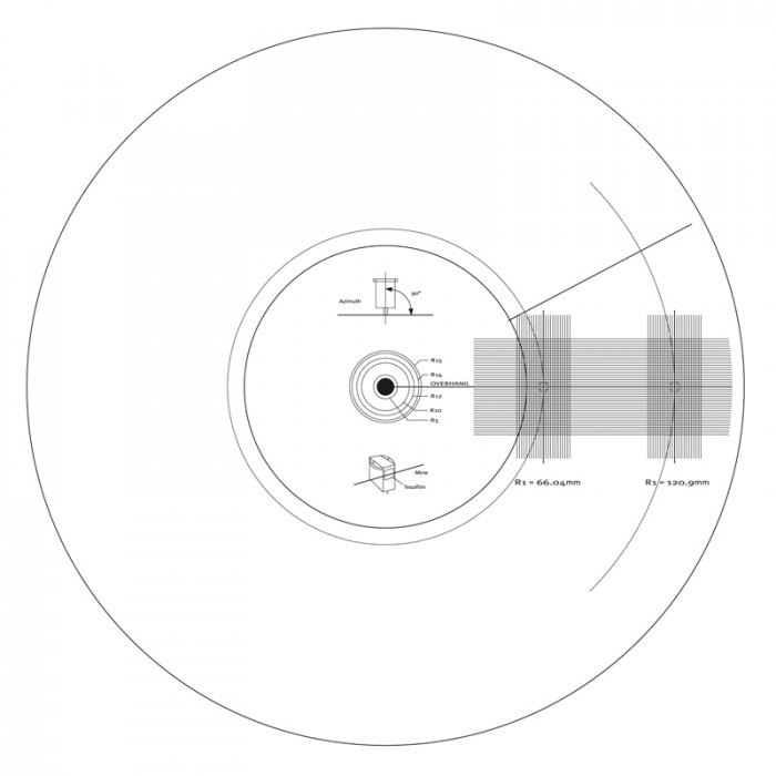 En stroboskopskiva med tekniska detaljer och mått.