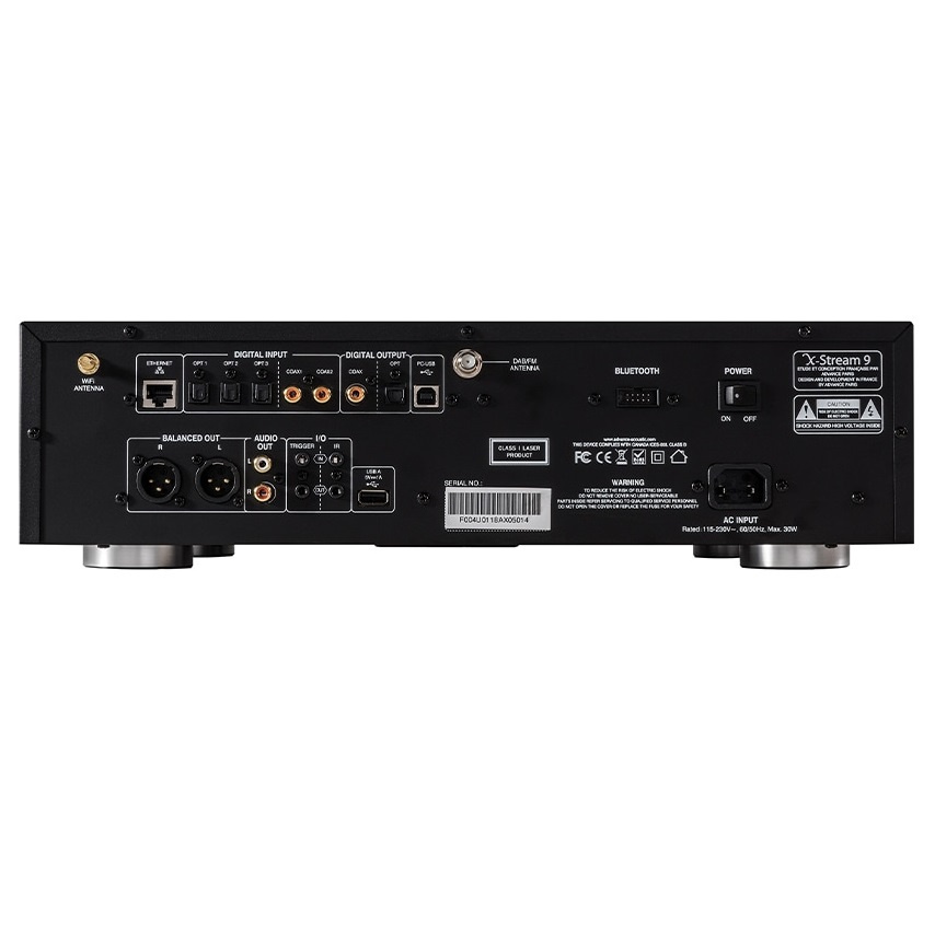 Anslutningar och portar på baksidan av en nätverksspelare.