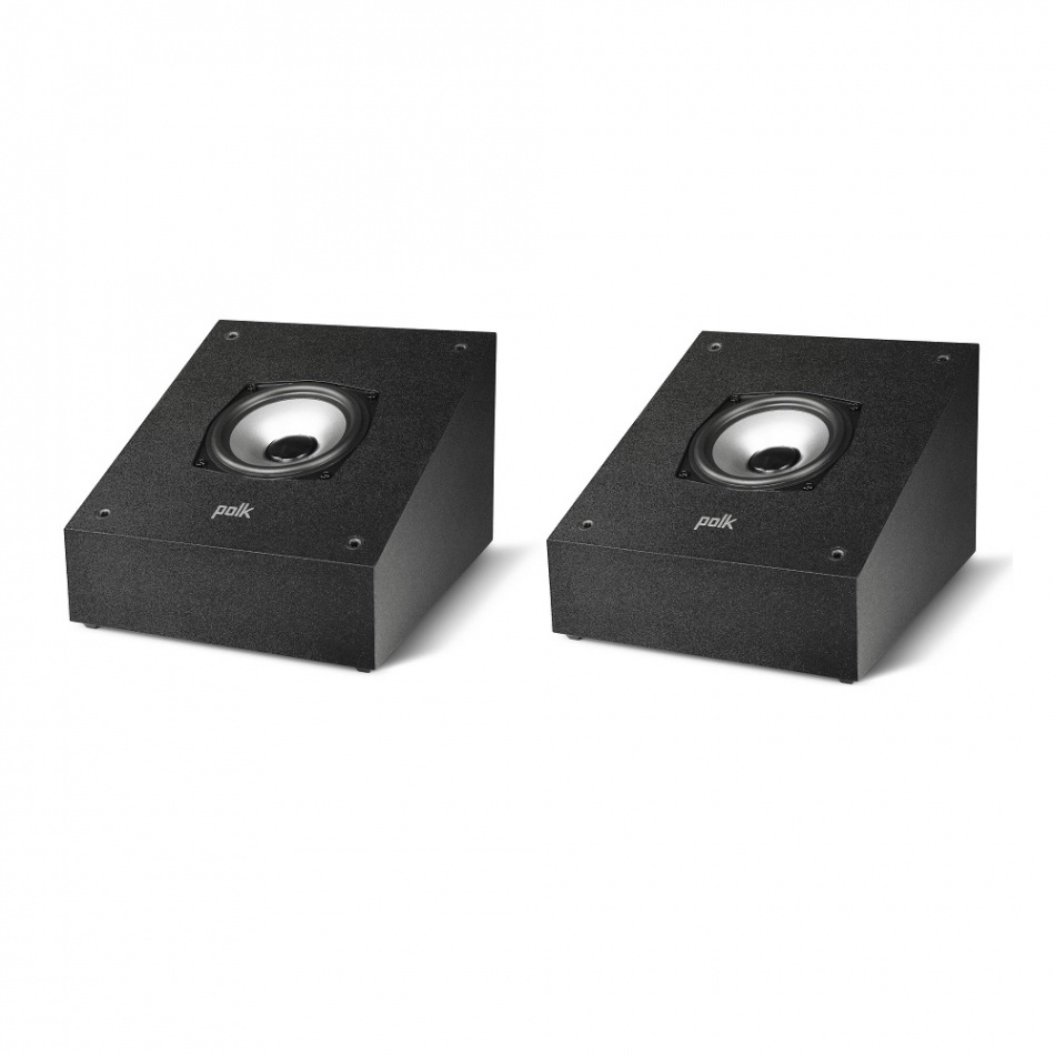 Par av svarta Polk Audio Monitor XT90 Dolby Atmos-högtalare.