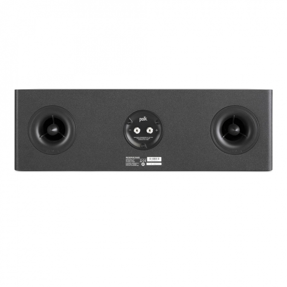 Centerhögtalare med två högtalarelement och svart finish.