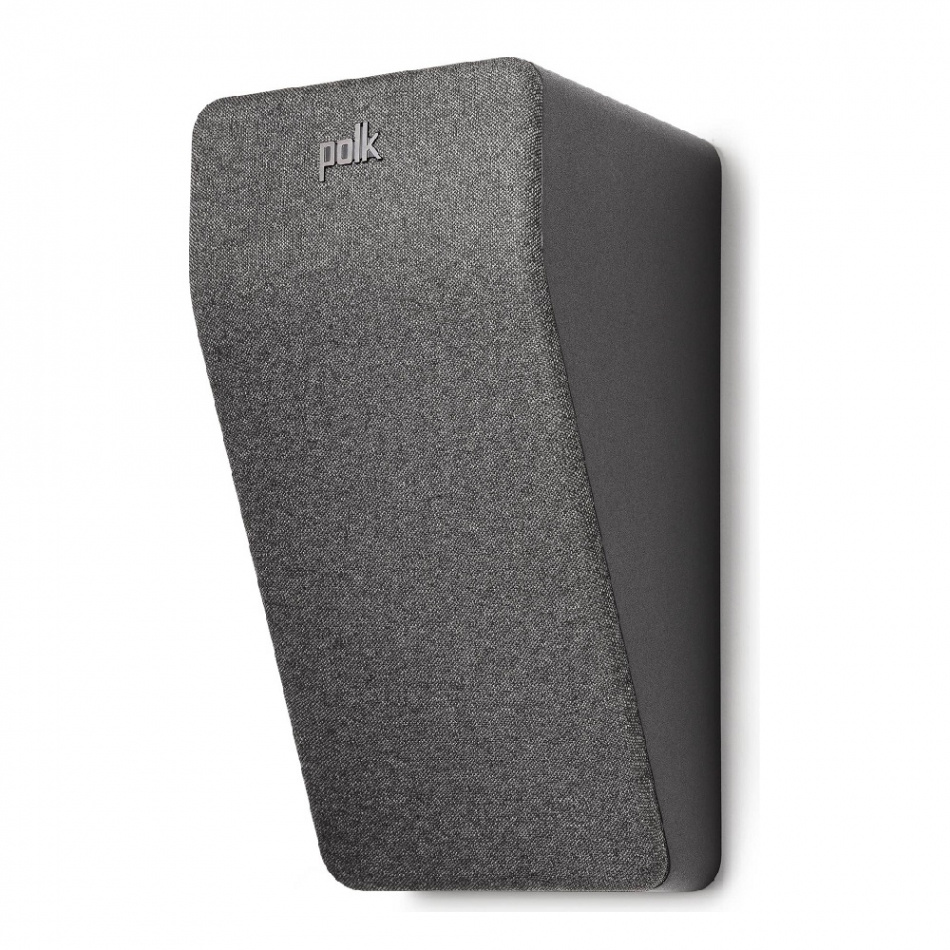 Svart högtalare med vinklad design för Dolby Atmos.