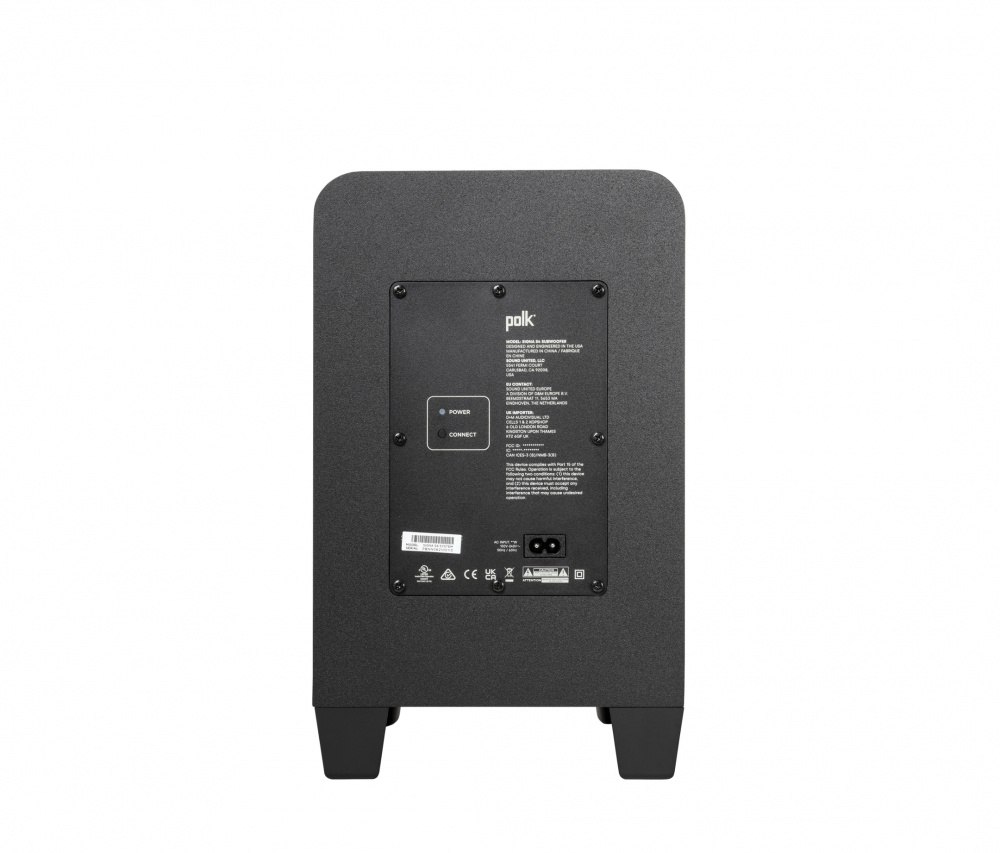 Bakpanel på Polk Audio Signa S4 med strömbrytare och anslutningar.