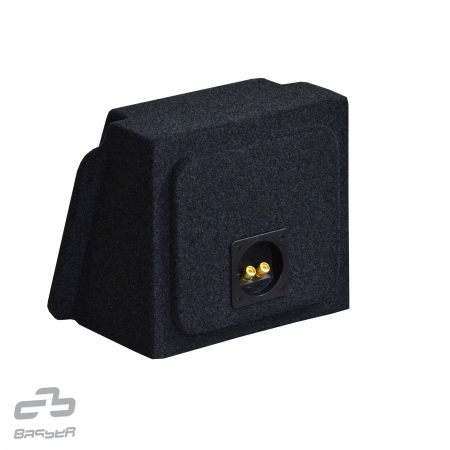 En svart baslåda för BMW 3-serie E46 Cab med anslutningar.