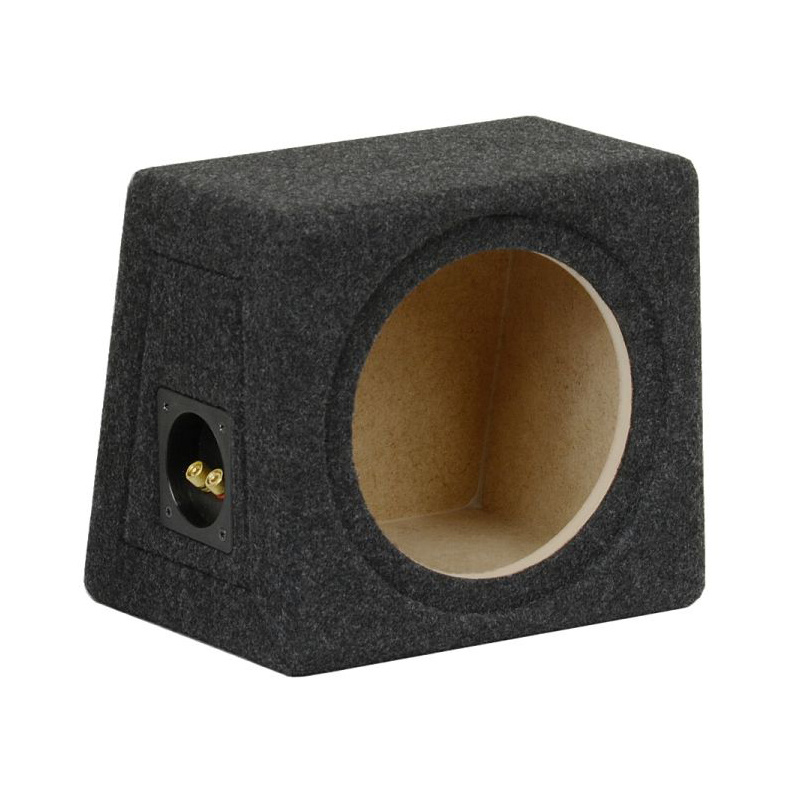Svart ljudlåda i sluttet utförande för 8-tums högtalare.
