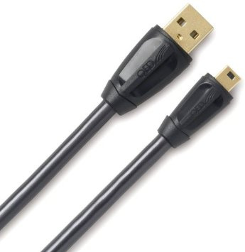 USB A-B Mini-kabel med svarta kontakter och längd för anslutning av enheter.
