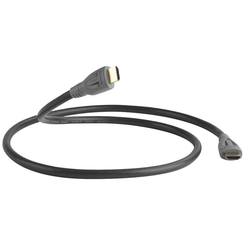 HDMI-kabel med två kontakter, rundad design och svart färg.