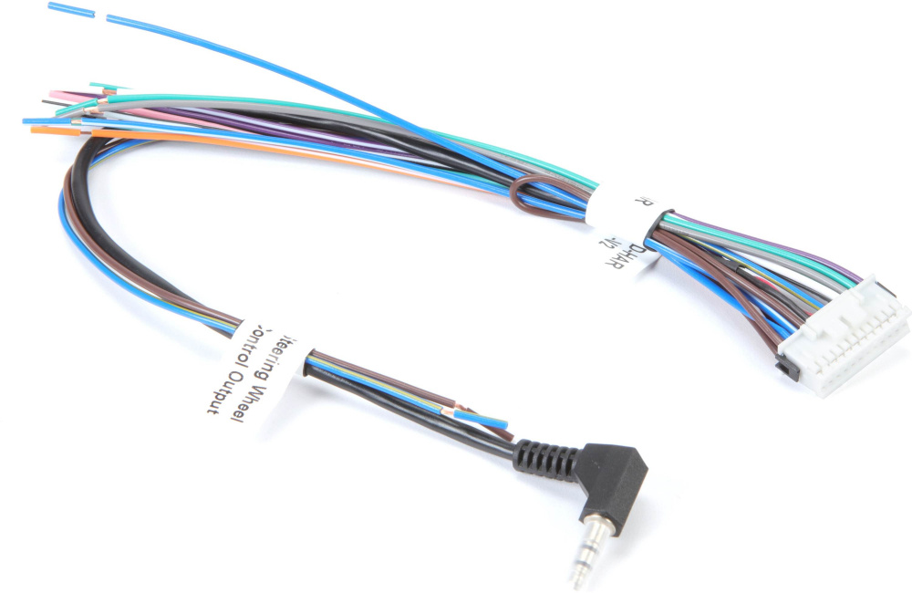 Kablage med flera färgade ledningar och en kontakt för rattstyrning till GM.