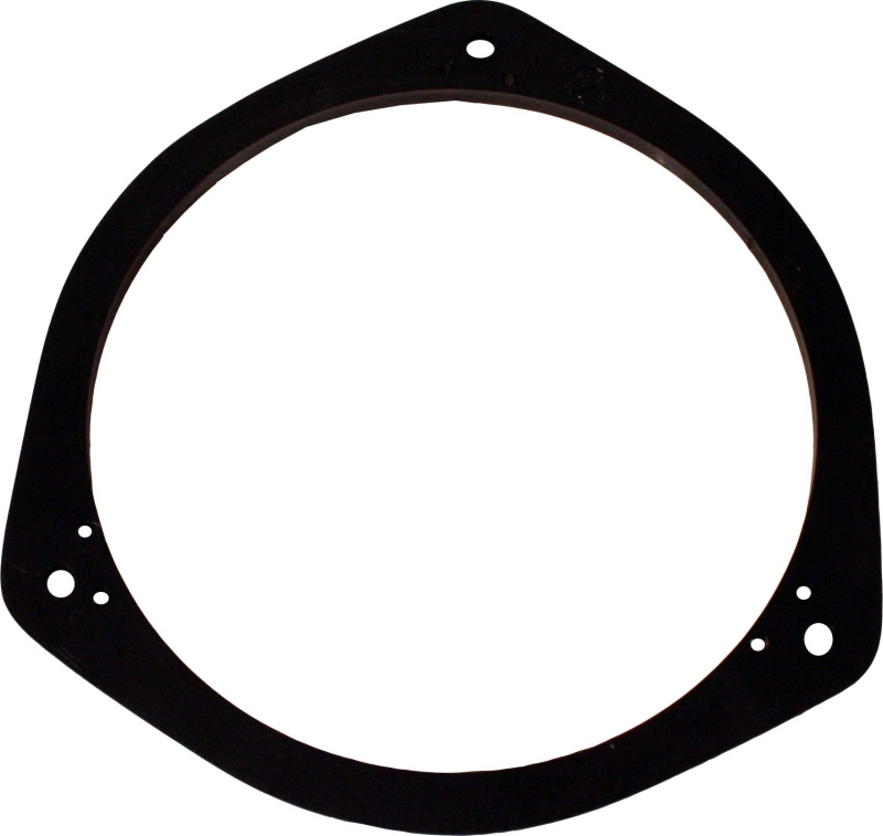 Högtalaradapter i svart plast med sex monteringshål och rund form.