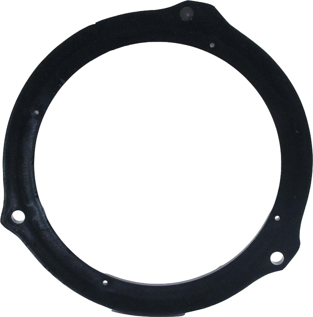 En svart cirkulär ram med fästhål.