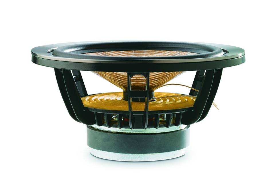 En högtalare med synlig konstruktion och detaljerad teknologi.