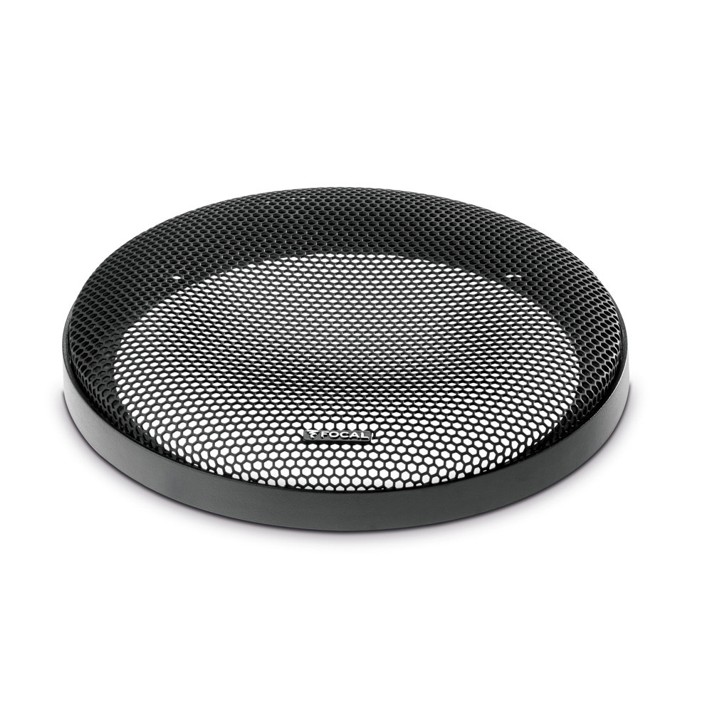 Högtalargaller i svart metall för 3-vägs ljudsystem.