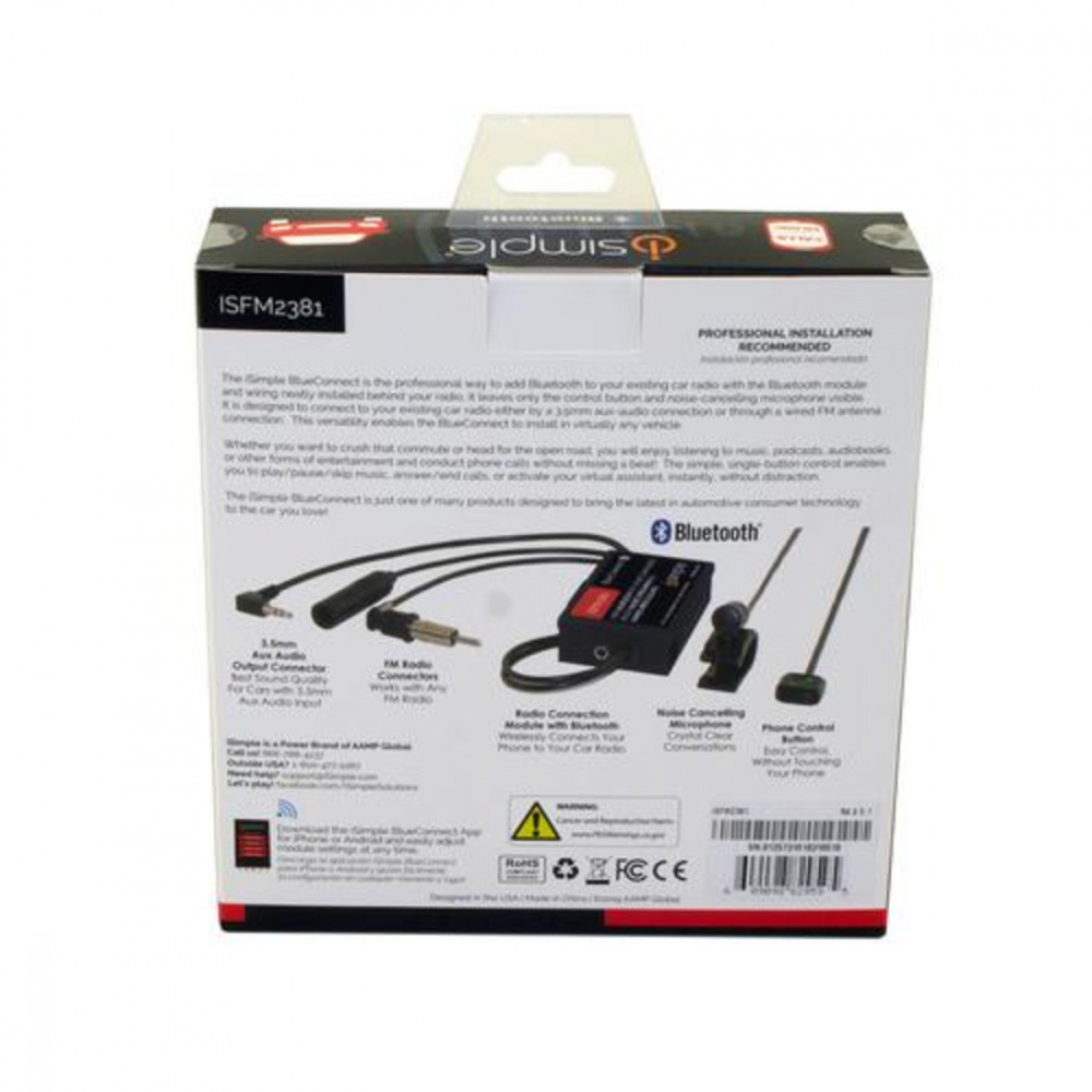 Bluetooth-sändare för ljud, med anslutningsalternativ och installationstillbehör.