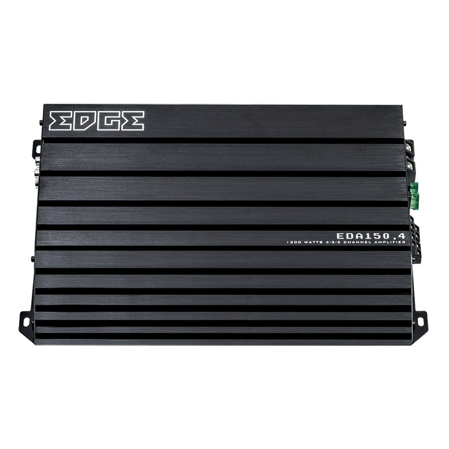 En svart förstärkare med fläktöppningar och modellbeteckning EDA150.4.