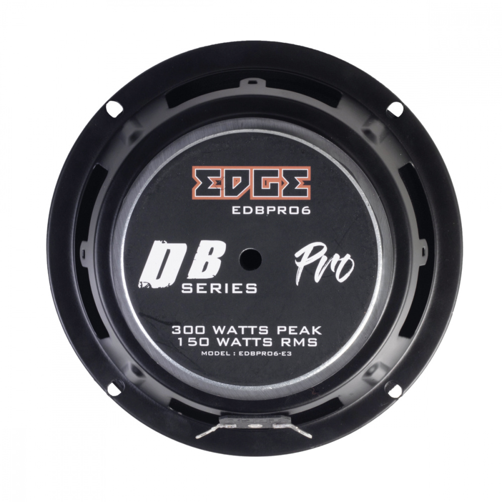 En svart högtalare med logotyper och specifikationer för EDGE EDBPRO6-E3.