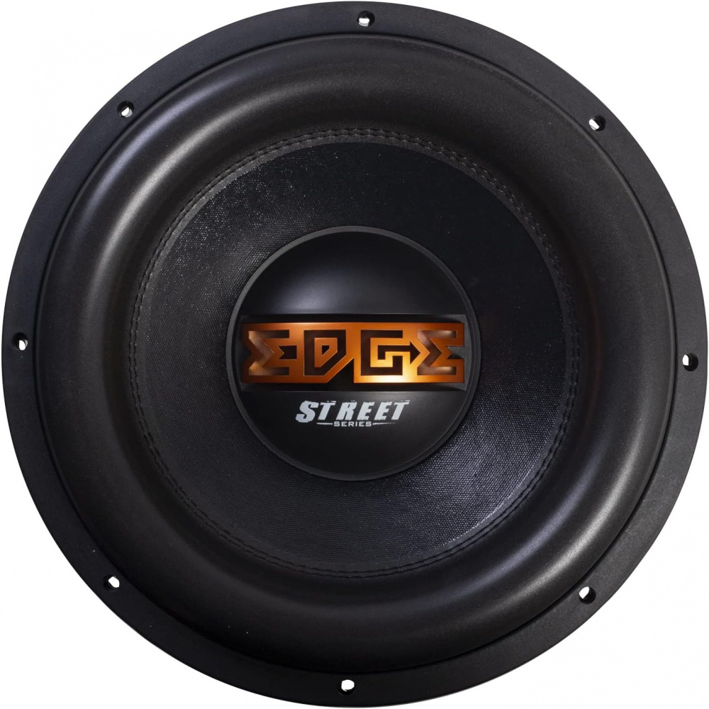 15-tums baselement med svart yta och gyllene logotyp.