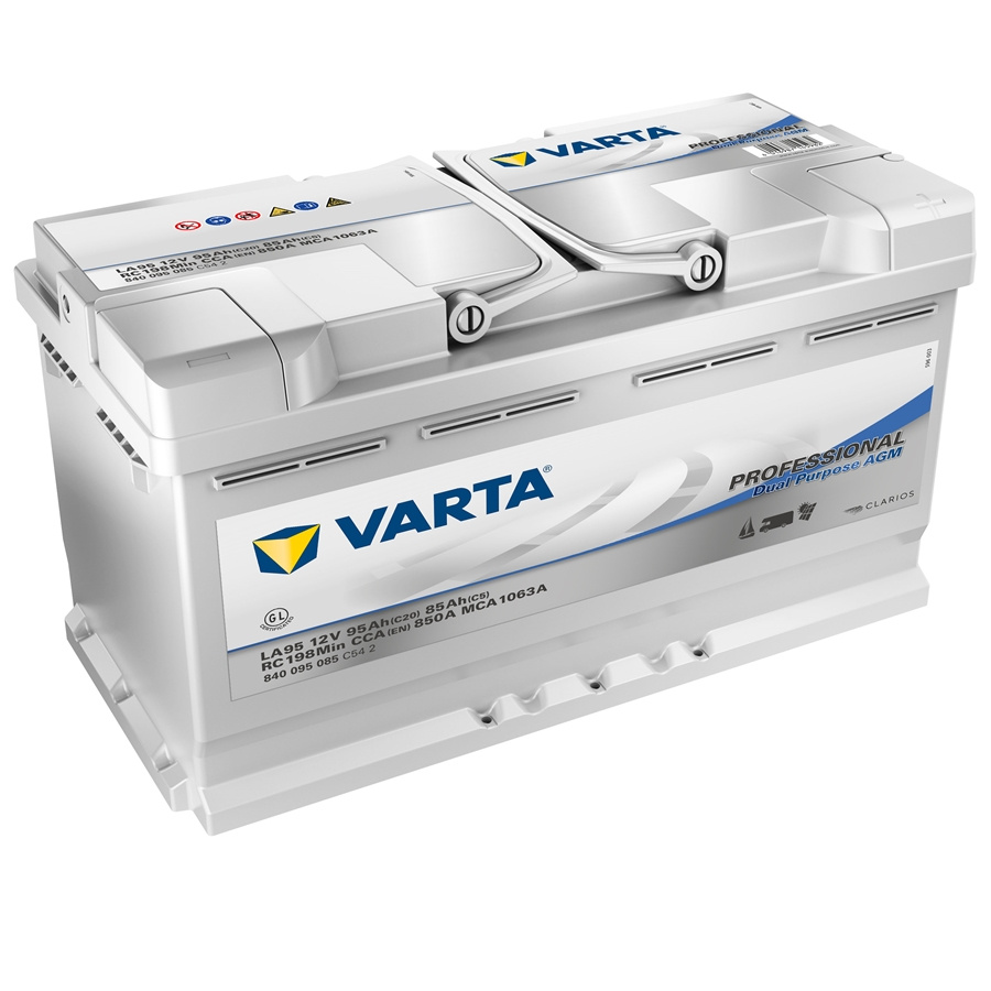 Batteri med hög prestanda, Varta Dual Purpose AGM, kapacitet 850A och 95Ah.
