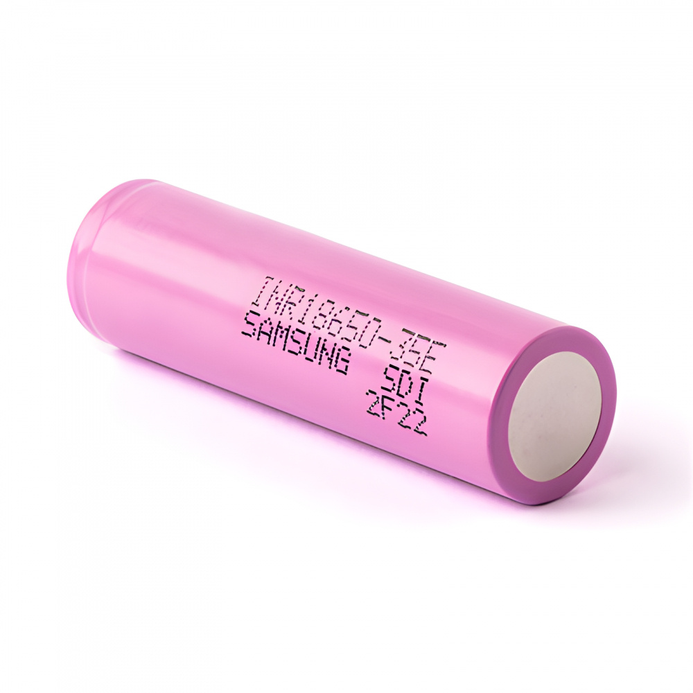 Samsung 35E Li-Ion 18650-batteri, 3.6V, 3450mAh, rosa cylinderformat.