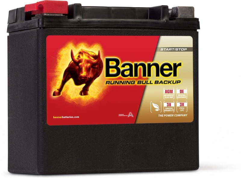 Batteri med märkning för Banner Running Bull Backup 200A 12Ah.